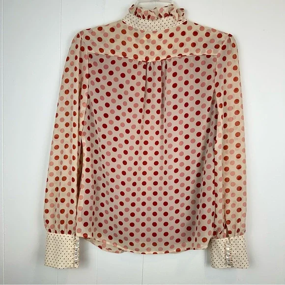 Tulle Polka Dot Ruffle Collar Mixed Print Blouse S - Picture 5 of 11